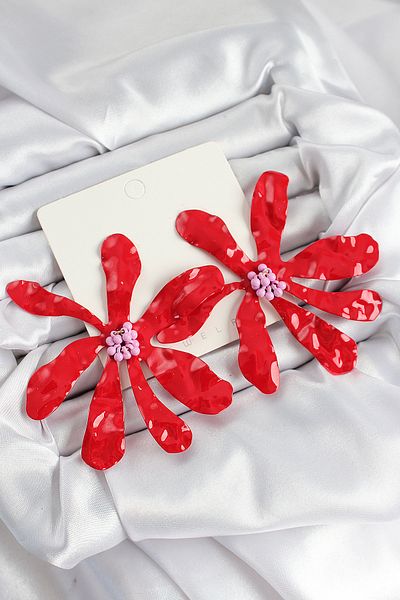 norsary Brass Big Red Flower Model Women's Earrings