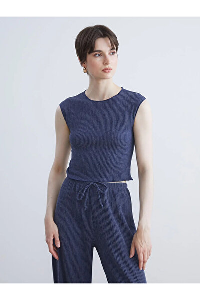 LC Waikiki Lcw vision navy blue bicycle collar textured blouse