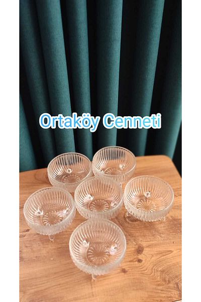 ORTAKÖY CENNETİ Glass Bowl Decorative 3 Legs Striped Model Mini Size 120 Cc Volume 8 cm Mouth 5,5 cm Height