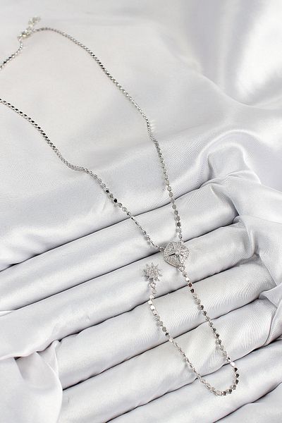norsary Brass Zircon Stone Crushed Chain Locket Model Silver Color Y Necklace