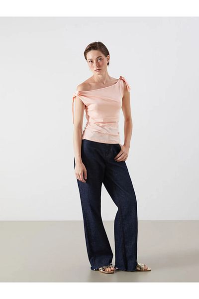 LC Waikiki Lcw vision pink flowing collar gathered blouse