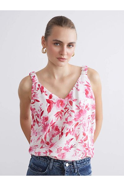 LC Waikiki Lcwaikiki Classic Pink V-Neck Floral Blouse