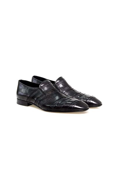 FRANCO CALVANI Black Color Laceless Genuine Leather Men's Shoes