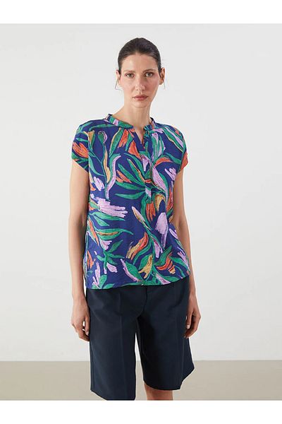 LC Waikiki Lcwaikiki Classic Navy Blue Collar Patterned Blouse