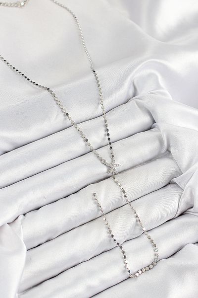norsary Brass Zircon Stone Crushed Chain Starfish Model Silver Color Y Necklace