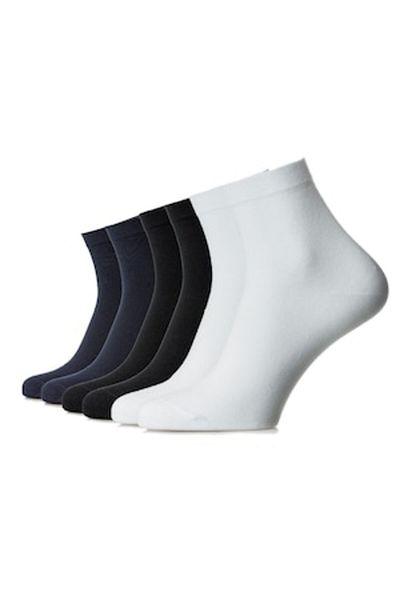 OEM Set 6 medium-length socks made of combed cotton without seams, men, navy-black-white, size 44-46
