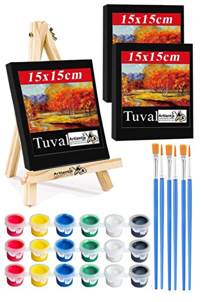 Artlantis Mini Şövale 15x15 cm Siyah Tuval 3 ml Akrilik Boya 6 Renk ve Fırça ...