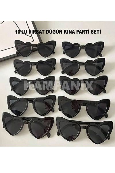 KAMPANİX Heart Bride Eyeglasses Black 10 Pieces Opportunity Set Birthday Chinese Night Bride to Be Bridesmaid Celebration