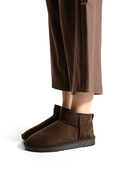 ZARICH Moscow Mini Taba Süet Yarım Bot Içi Tüylü Düz Taban Kadın Ayakkabı