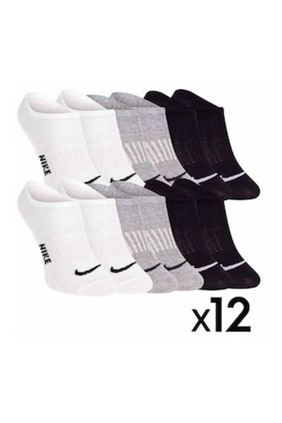 Nike Short Socks, 12 Pairs, White/Black/Grey, Size 36-41