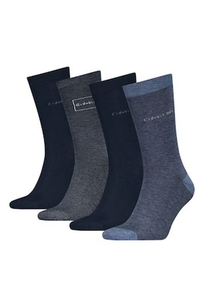 Calvin Klein , Set of long cotton blend socks - 4 pairs, Dark blue, Dusty blue, Navy blue