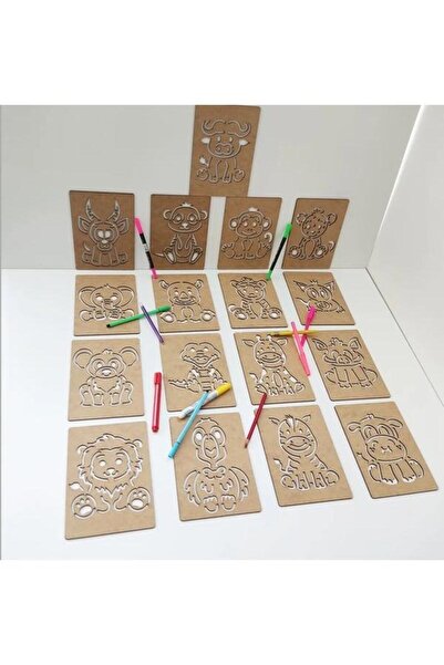 Mu Art Ahşap مجموعة رسم مونتيسوري خشبية للحيوانات الأفريقية في صندوق 17 قطعة