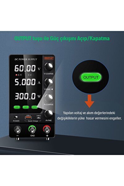 SMARTGIFT 0-60V/5A Ayarlanabilir Dc Güç Kaynağı Voltaj Regülatörü Süper Model SİYAH