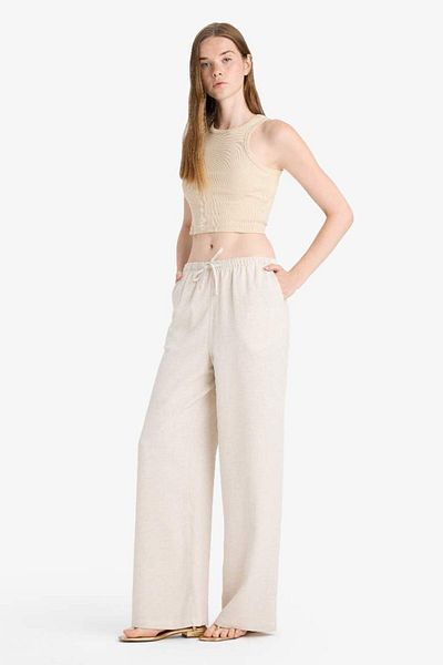 DeFacto New Season Wide Leg Pocket High Waist Standard Length Linen Blend Trousers