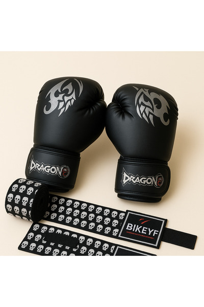 Dragondo Sangal Kick Boks Eldiveni + K.KAFA Desenli Bandaj İkili Set Müsabaka Antreman Ekipmanı