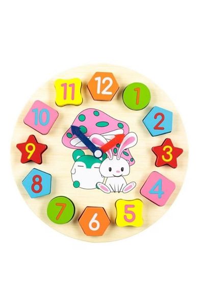 OEM Wooden puzzle for children in the shape of a clock with geometric shapes (12 pieces) - 25cm