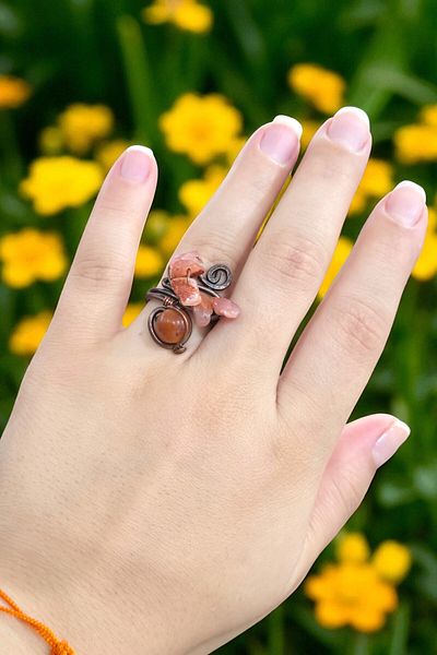 NBS Beautiful Naturel Stones Ring Agate Pure Copper Adjustable Hand Craftsmanship (Positivity, Evil Eye, Protection)