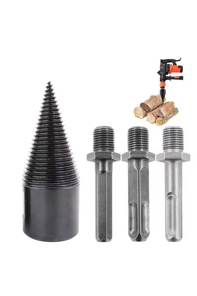 Metal Needs Wood splitter for drill, Metal Needs, 42mm, carbon steel, set of 3 adapters, black