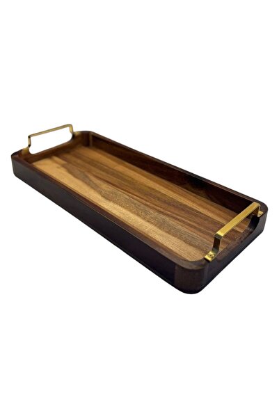 HBS Art Design Akasya Gold Handle Luxury Wooden Tray