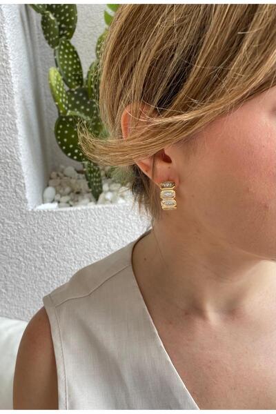 marsel aksesuar Özel Tasarım 14K Oval Zirkon Taşlı Çakra Halka Küpe