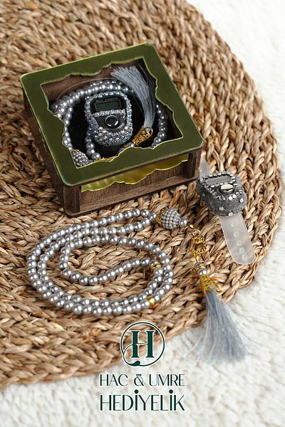 Hac Umre Hediyelik Gift Prayer Beads Set |   Electronic Prayer Beads with Wooden Box and 99 Pearl Prayer Beads |   Special Day Gift
