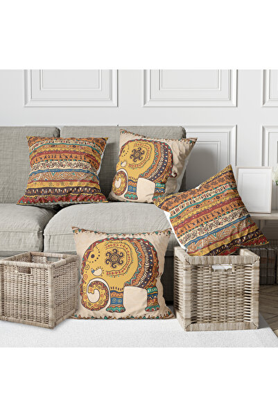 Alkan Homes 4-Piece Combination Elephant Themed and Ethnic Pattern Gift Digit...