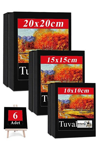 Artlantis Siyah Tuval 10x10 15x15 20x20 cm 6 Adet Astarlı Kare Tuval Resim Tu...