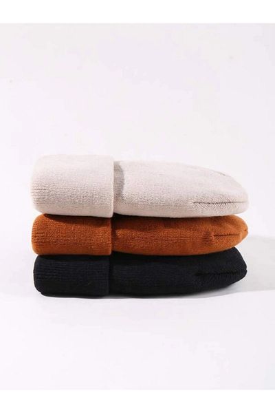 awix Set of Three Unisex Folded Stylish Knitwear Plain Beret