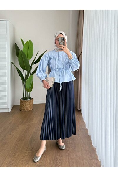 RFK Butik Γυναικεία φούστα με κοντό πουκάμισο Hijab με τούνελ μέσης μπλε