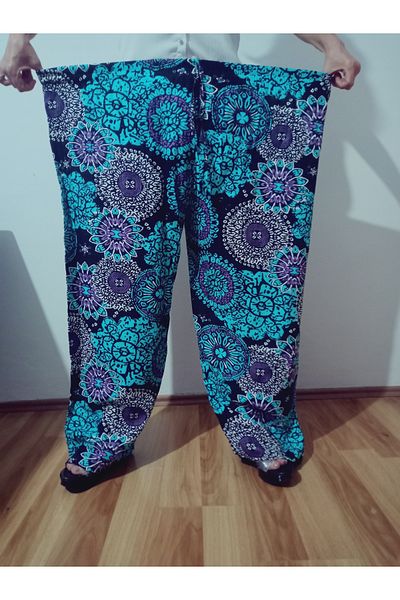 hoaryage Ethnic Patterned 100% Cotton Viscose Pressed Trousers with Elastic Waist38-50Size