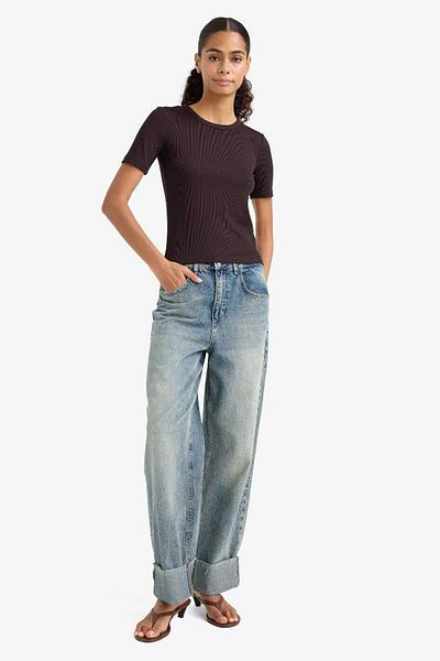 DeFacto New Season Slim Fit Slim Fit Crew Neck Basic Plain Ribbed Camisole Short Sleeve