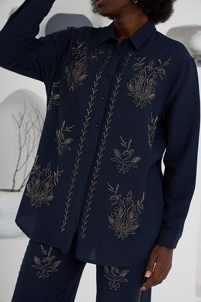 MİA NOURA Women's Front Beaded Shirt