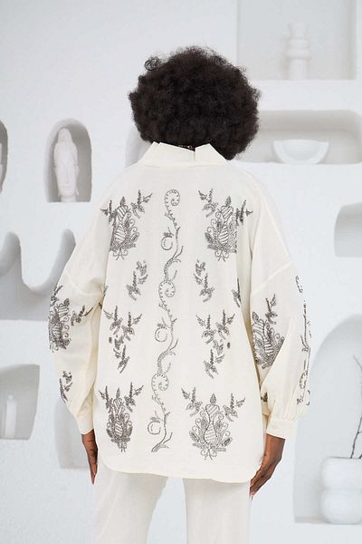 MİA NOURA Women's Sleeves and Back with Bead Embroidery Kimono