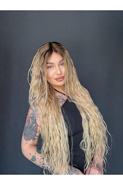 Suzan Peruk Yıkanıp Çıktığında Doğal dalgası olan Ombreli Sarı Hayalet Tül Peruk-Tepe kısmı Heryöne ayrım olur