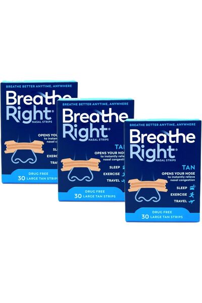 Breathe Right Drug-Free Nasal Strips for Better Breathing, Tan, Large, 30 count (Pack of 3)