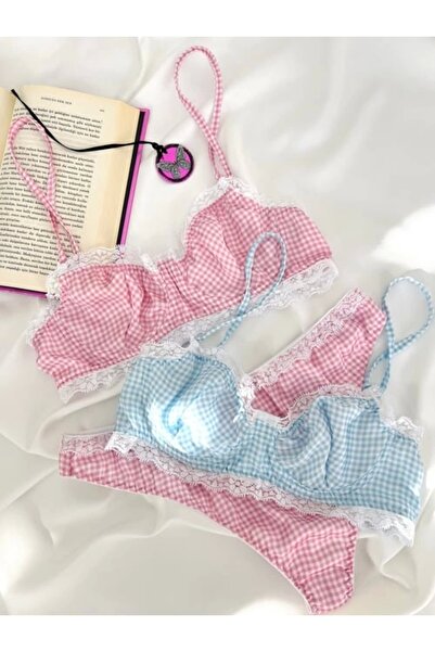Sohadid Petit Carré 4-Piece Satin Unlined Underwire Lingerie Set with Lace De...