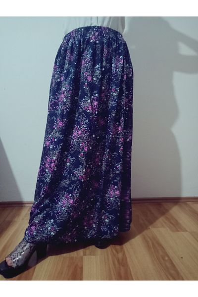 hoaryage Elastic Waist, Vivid Colorful Patterned Viscose Press Fabric Maxi Length Skirt Size 38 100 Kilogram