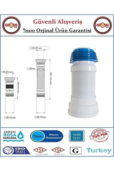 GrossAVM Körüklü Eksantrik Kada Klozet Gideri - Telli - Düz