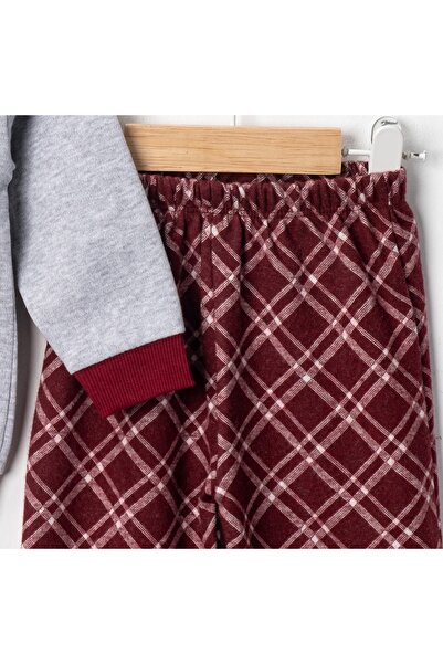 Tontiny Baby Combed Cotton Plaid Bottom Melange Top Pajama Set 9-18 Months 100% Cotton (Full Fit)