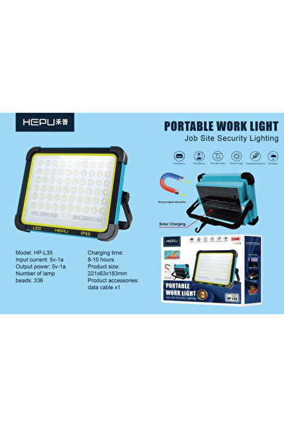 HEPU HP-L35 150W Solar Şarjlı Taşınabilir LED Çalışma Lambası |336 LED | IP66...