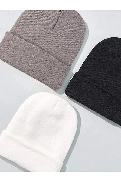 awix Set of Three Unisex Folded Stylish Knitwear Plain Beret