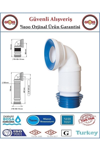GrossAVM Körüklü Eksantrik Kada Klozet Gideri - Telli - Dirsekli