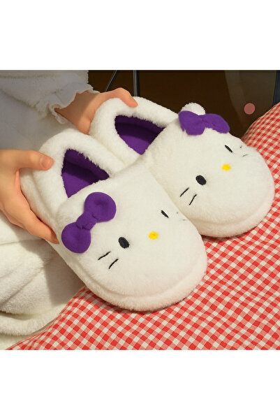 Gofeel Mor Hello Kitty Yumuşak Tüylü Peluş Panduff Terlik