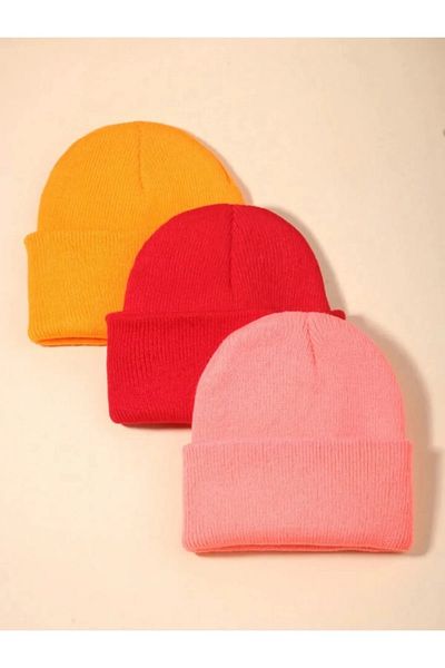 awix Set of Three Unisex Folded Stylish Knitwear Plain Beret