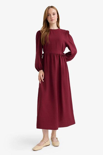 DeFacto New Season Regular Fit Crew Neck Aerobin Long Sleeve Maxi Dress