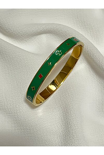 Çelik Lucky Store Yeşil Mineli Şık Kelepçe Bilezik