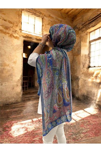 Baştacı Cotton Ethnic 0361 Dark Blue Shal