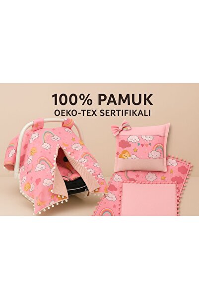 Babycitytr OEKO-TEX Sertifikalı %100 Pamuk Puset Örtüsü, Minder Takımı ve Ana...