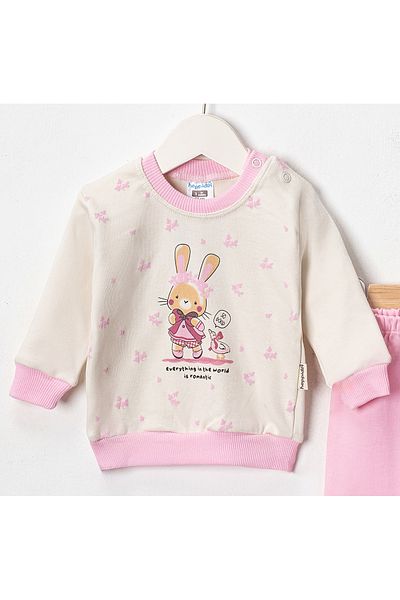 Hoppidik Baby 2421 Cotton 2-Piece Rabbit Patterned Baby Set Sweatshirt + Trousers (Size 62-68-74)