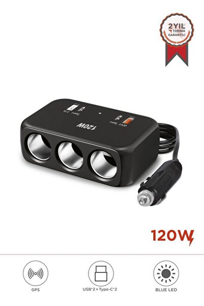 Torima Araç Şarj Cihazı Çakmaklık Girişli 120W Hızlı Şarj Type-C USB QC4.0 Ço...